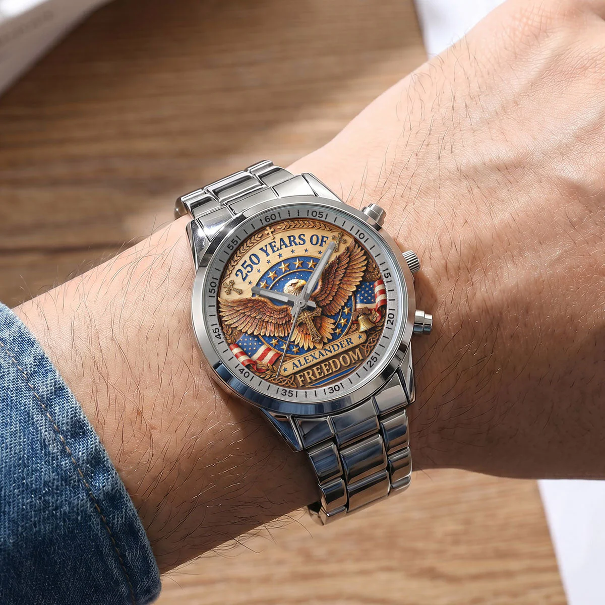 250 Years Of Freedom - Personalized Men's Wrist Watch - Patriotic Gift For Him - Image 2