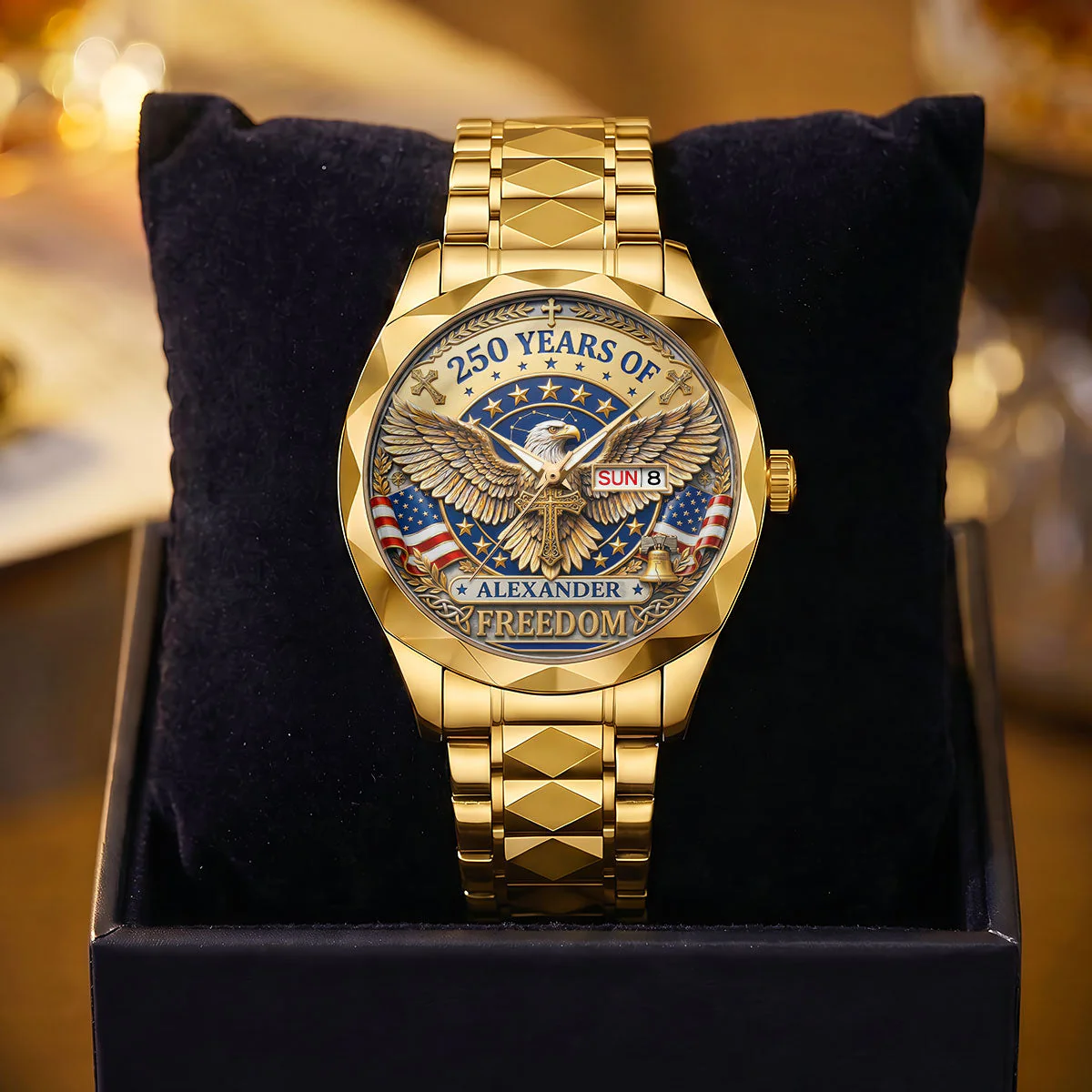 250 Years Of Freedom - Personalized Men's Wrist Watch - Patriotic Gift For Him - Image 3