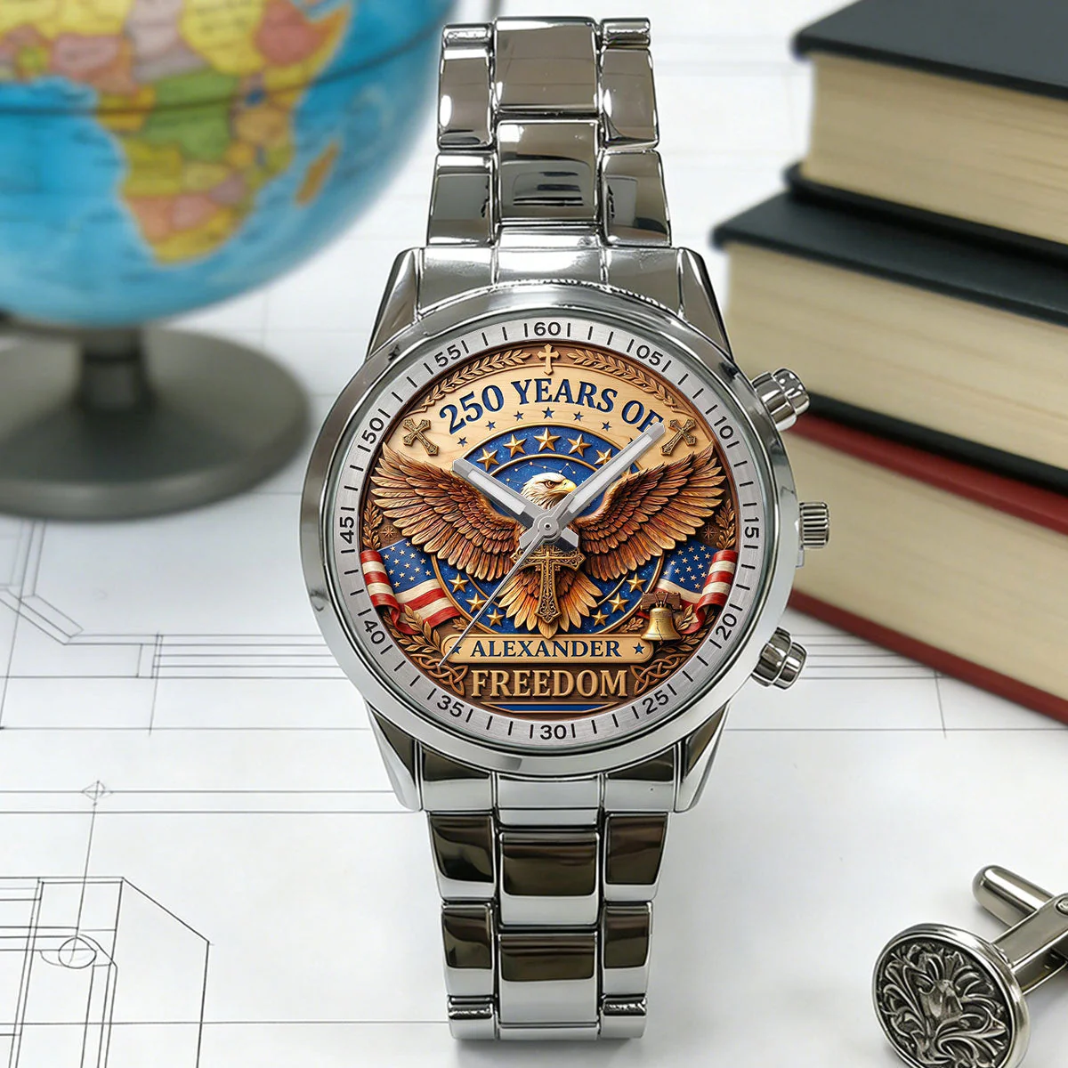 250 Years Of Freedom - Personalized Men's Wrist Watch - Patriotic Gift For Him - Image 6