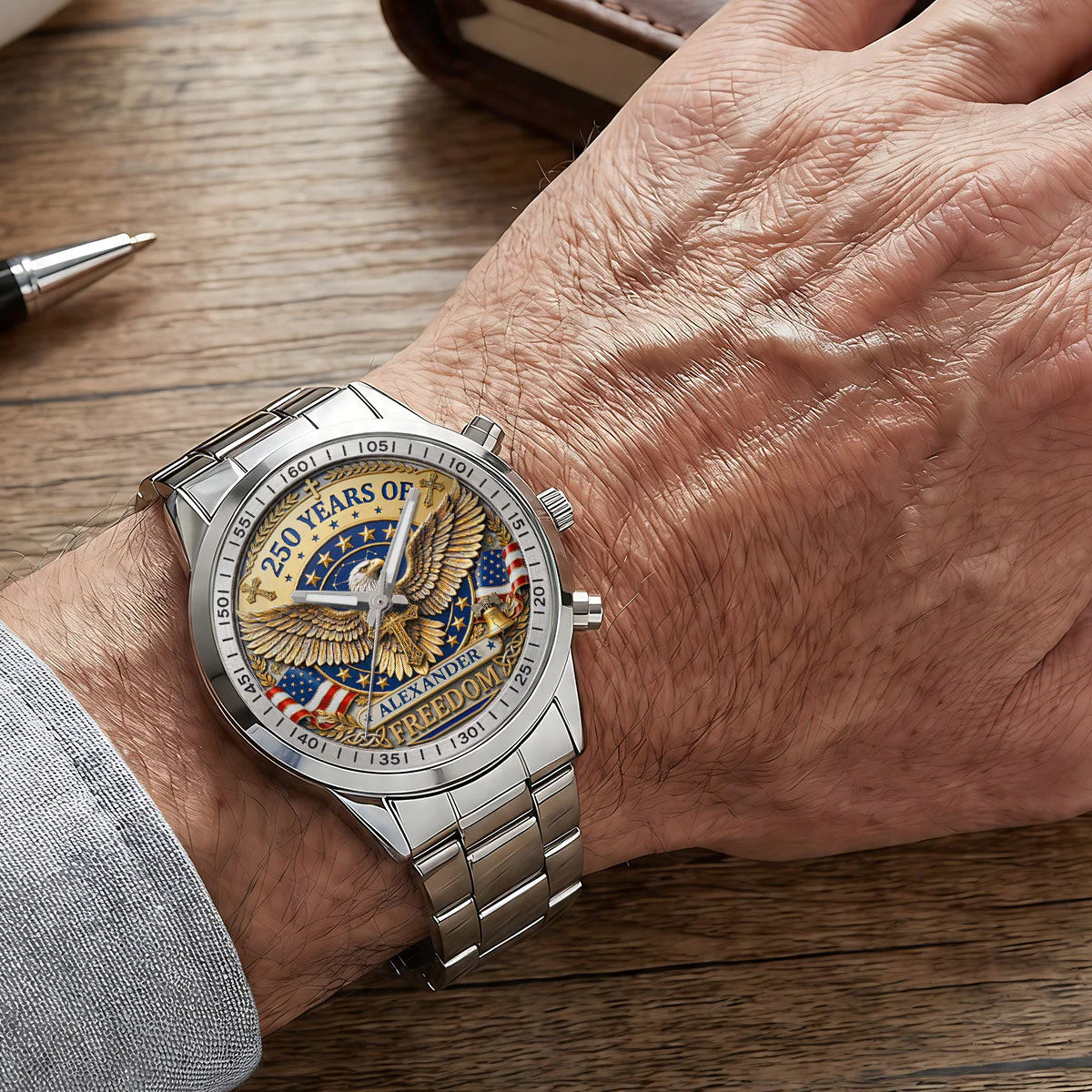 250 Years Of Freedom - Personalized Men's Wrist Watch - Patriotic Gift For Him - Image 8