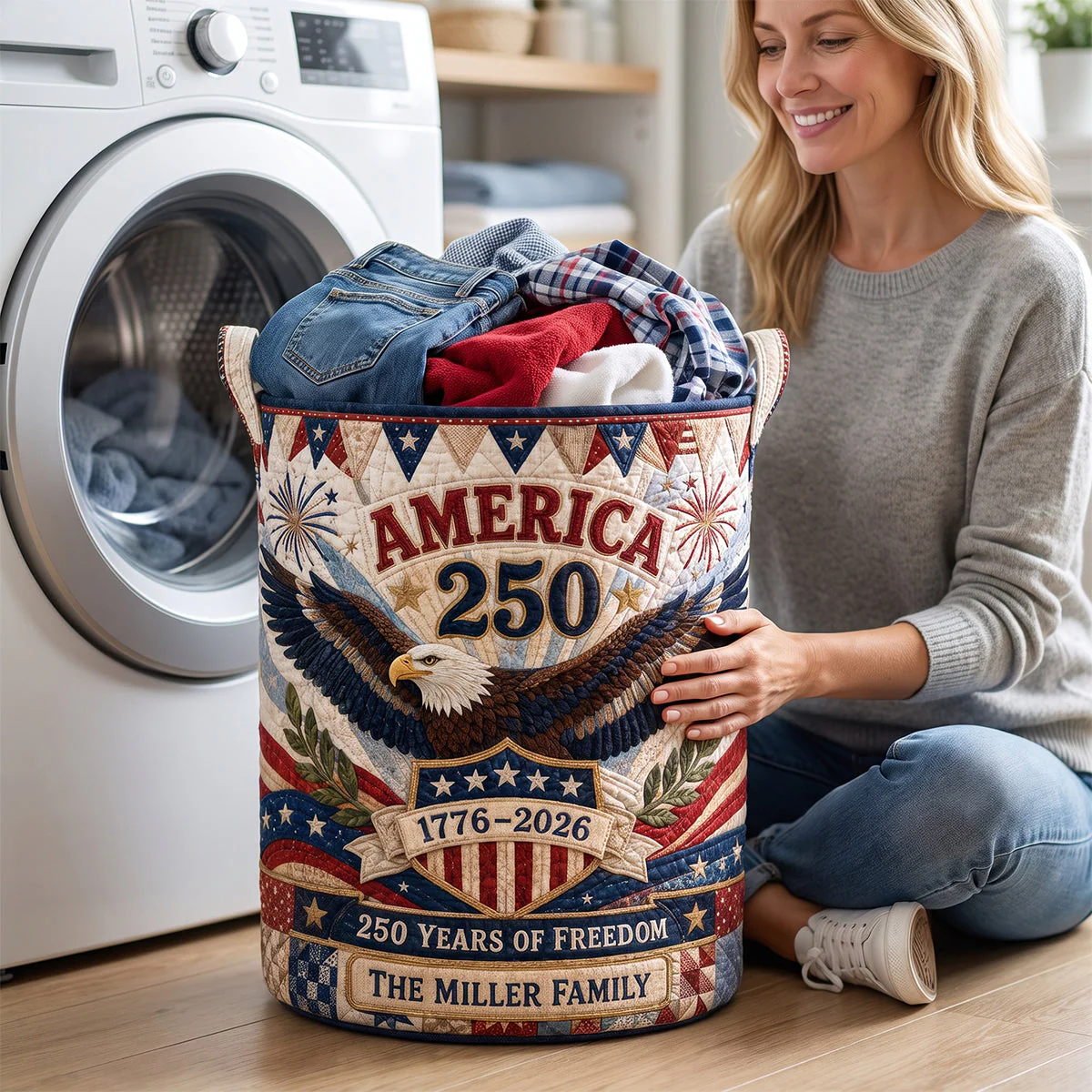 250 Years Of Freedom - Personalized Quilted Laundry Basket - Gift For Family
