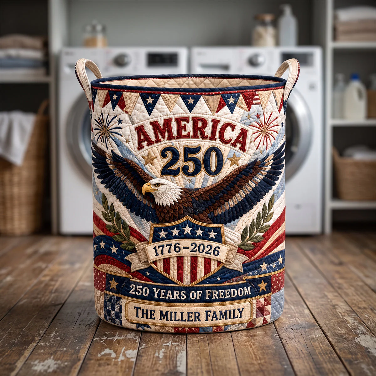 250 Years Of Freedom - Personalized Quilted Laundry Basket - Gift For Family - Image 3