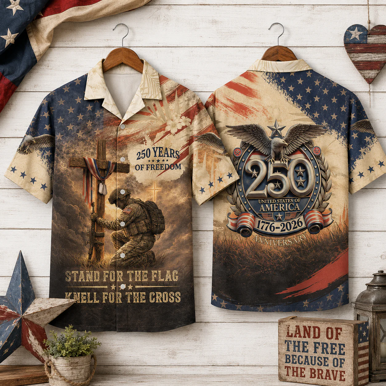 250 Years Of Freedom Stand For The Flag Knell For The Cross - Hawaiian Shirt - Gift For Men, Patriots - Image 2