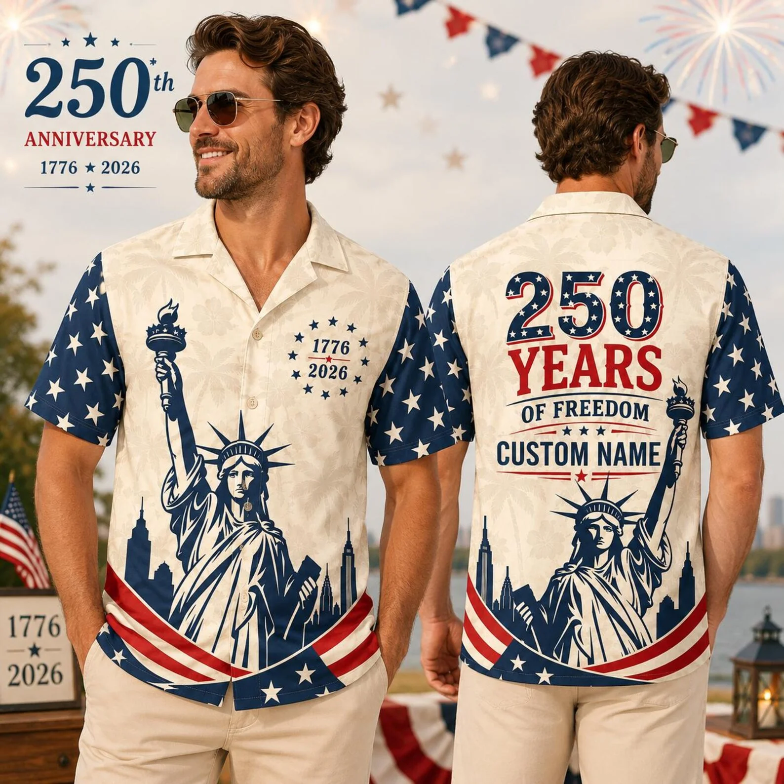 250 Years Of Freedom Statue Liberty - Personalized Hawaiian Shirt - Gift For Patriots - Image 4