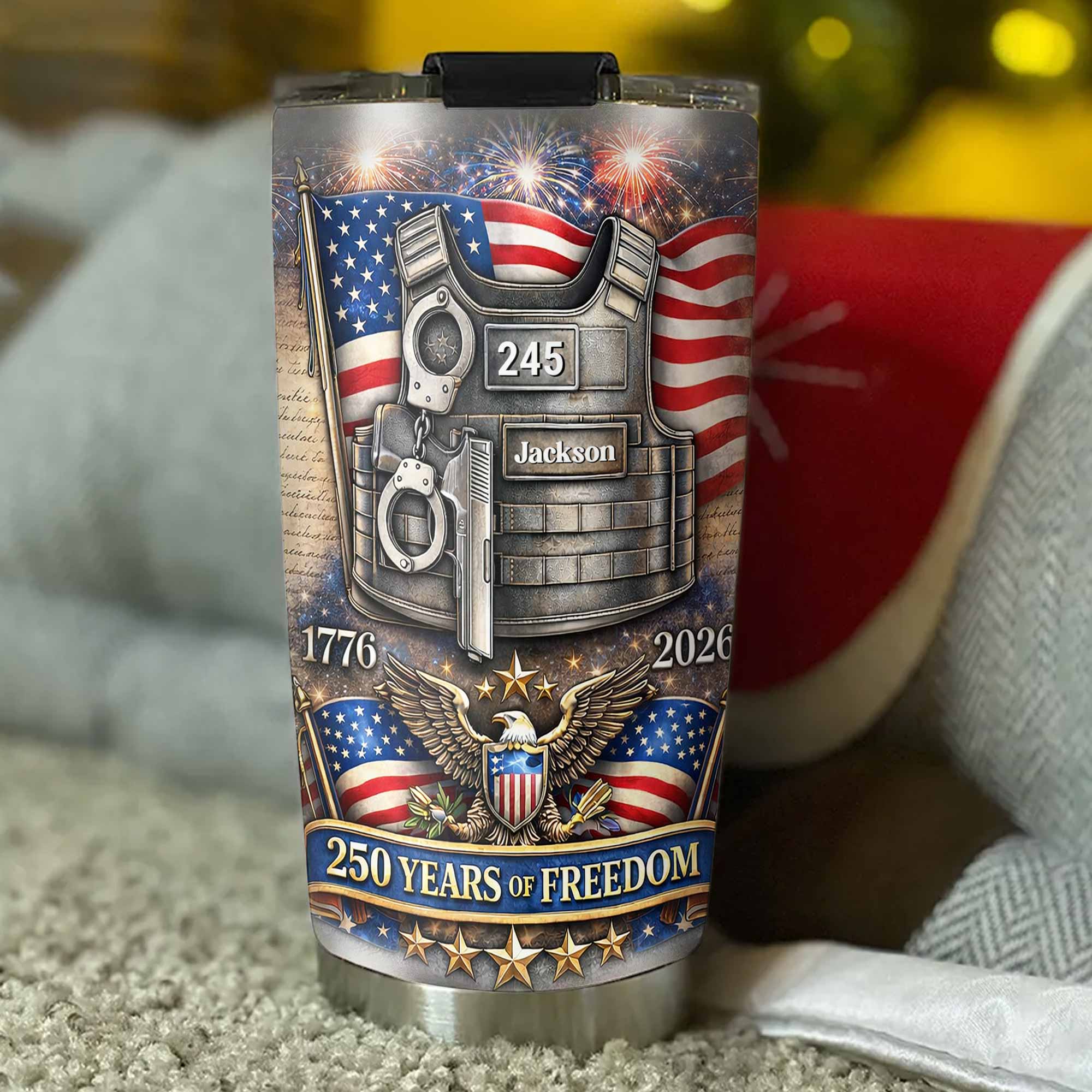 250 Years of Freedom Tactical Vest And American Eagle - Personalized Tumbler - Gift For Patriots - Image 5