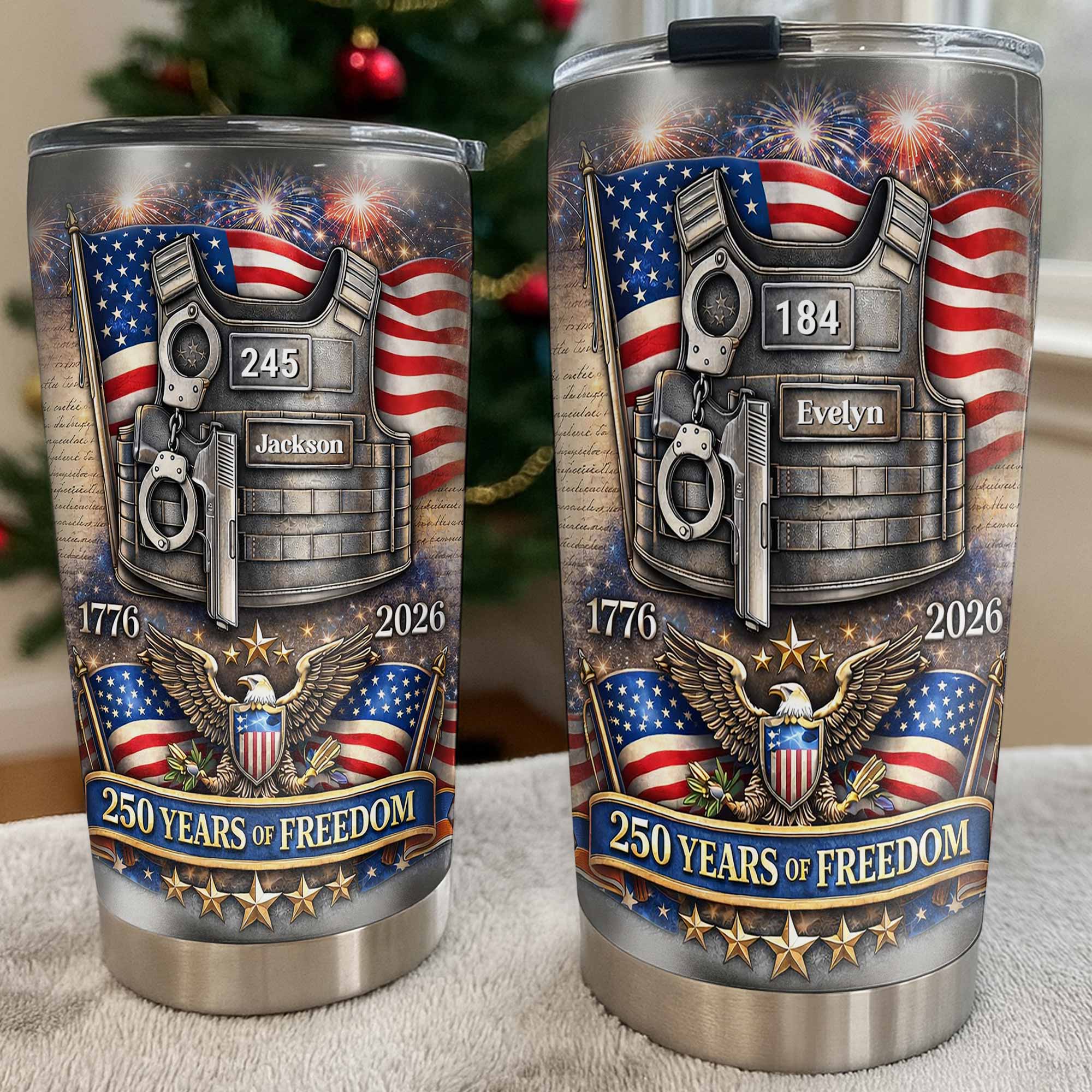 250 Years of Freedom Tactical Vest And American Eagle - Personalized Tumbler - Gift For Patriots - Image 8