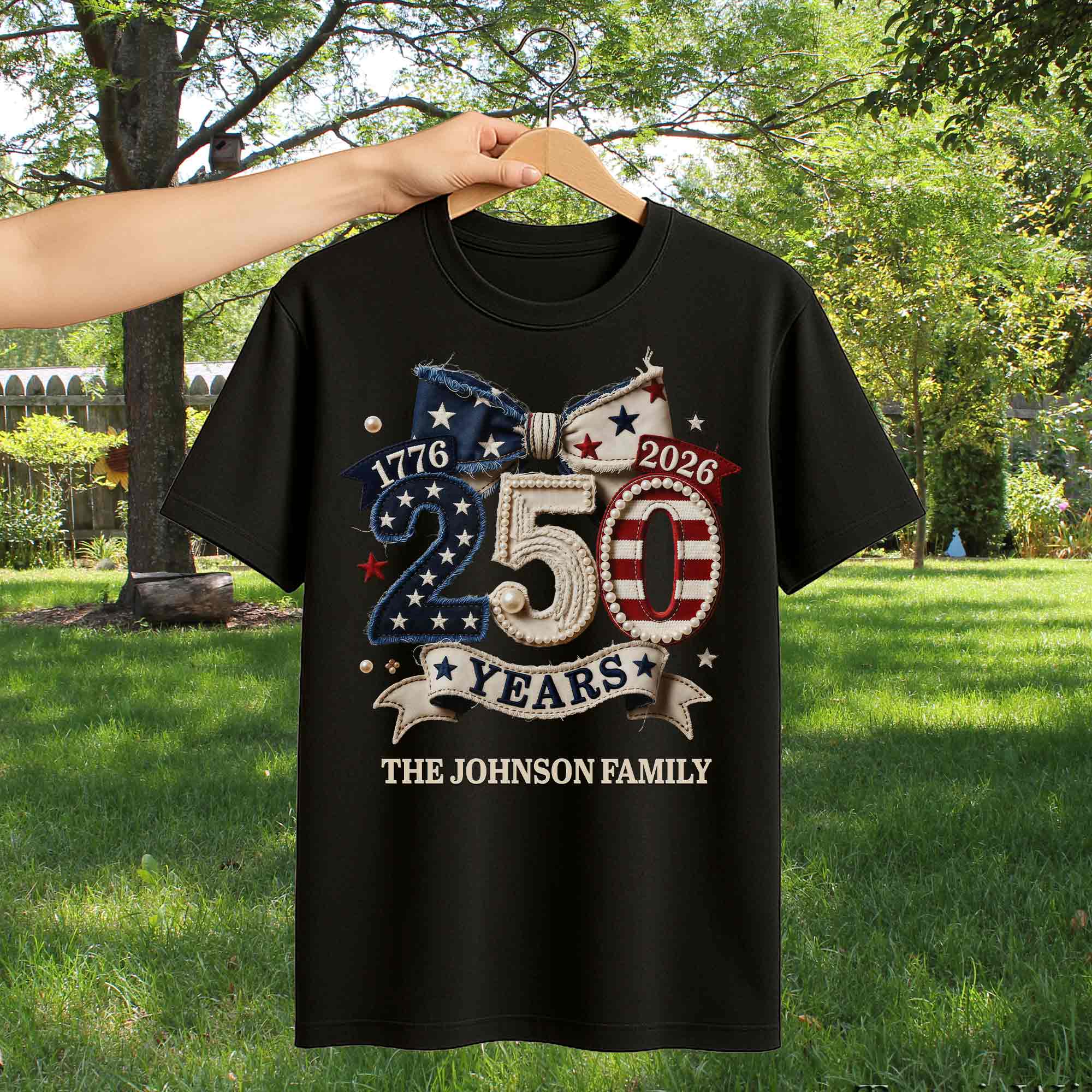 250 Years Of Independence Stars And Stripes Bow - Personalized Shirt - Gift For Patriotic Family - Image 13