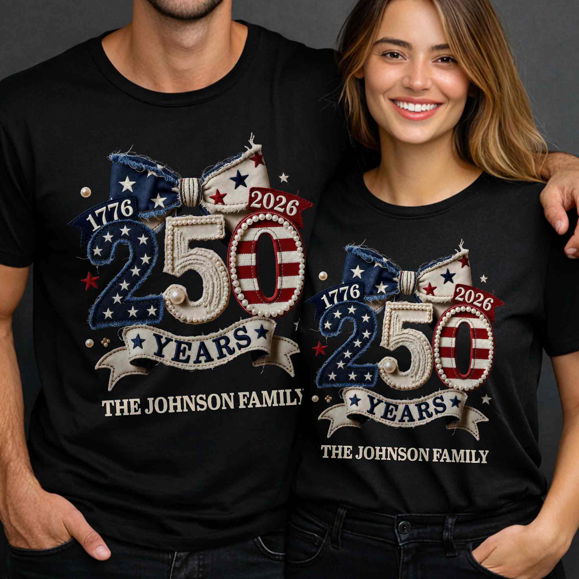 250 Years Of Independence Stars And Stripes Bow - Personalized Shirt - Gift For Patriotic Family - Image 2