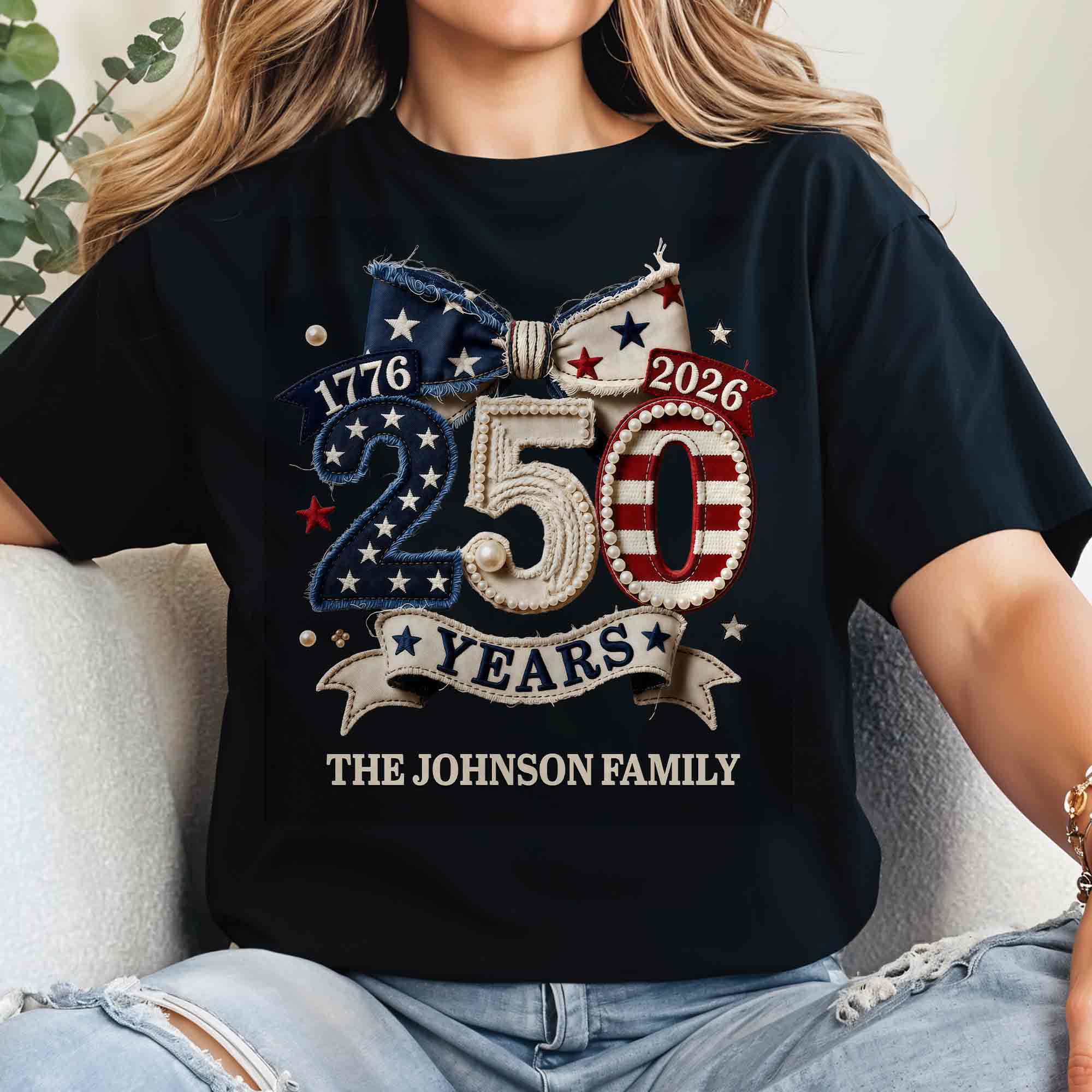 250 Years Of Independence Stars And Stripes Bow - Personalized Shirt - Gift For Patriotic Family - Image 3