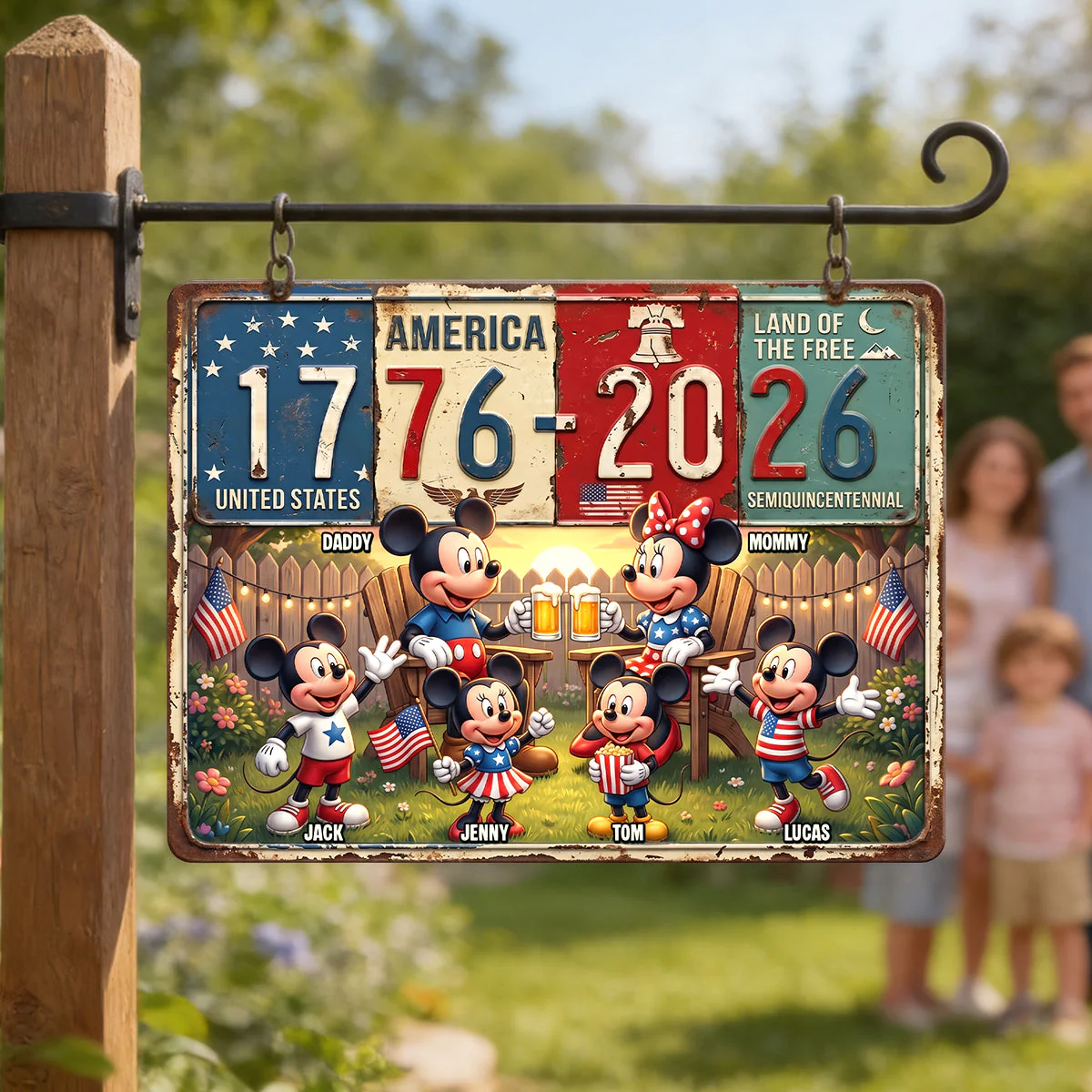 250 Years Of USA Freedom With Magic Mouse And Friends - Personalized Metal Sign - Gift For Family, Patriots - MkMo