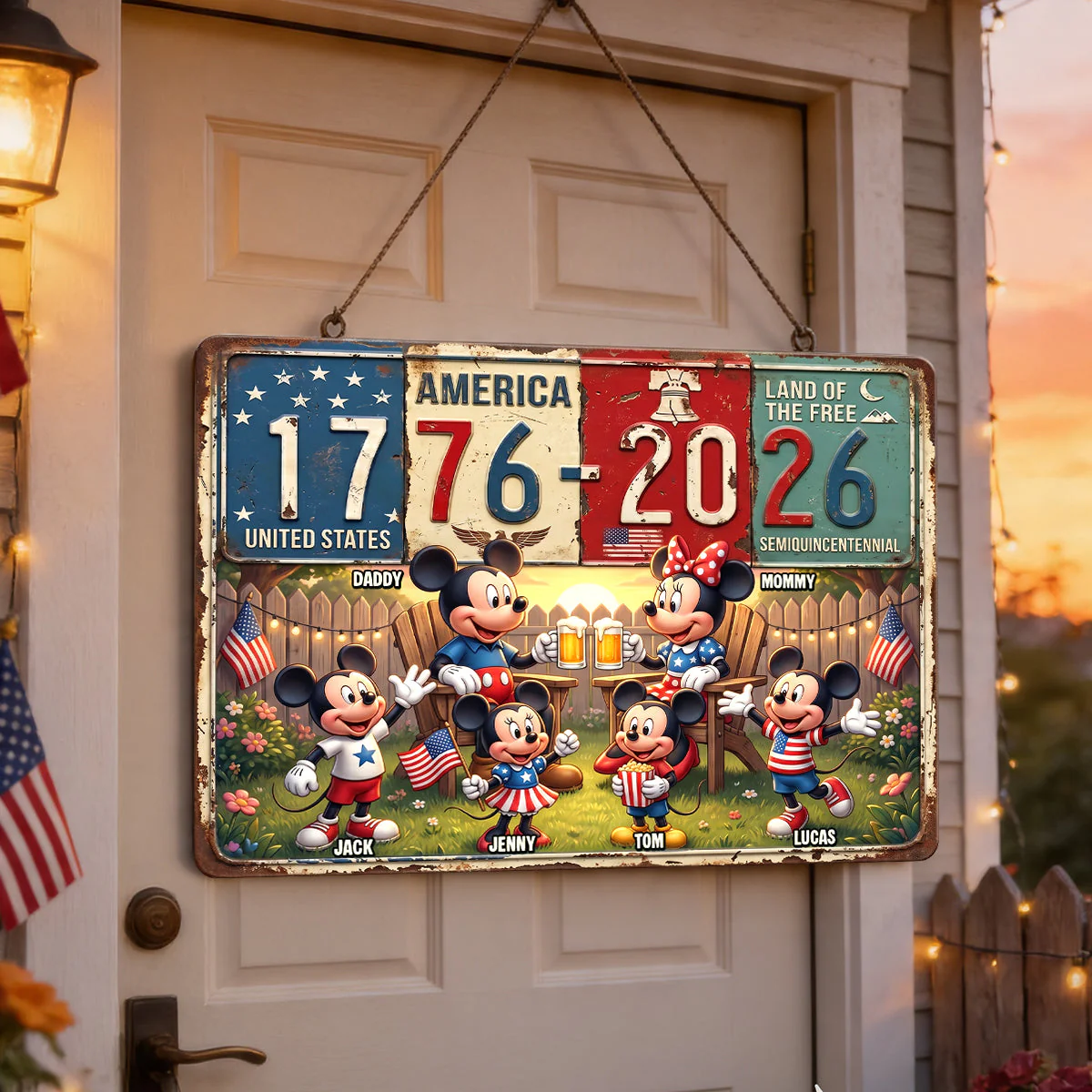 250 Years Of USA Freedom With Magic Mouse And Friends - Personalized Metal Sign - Gift For Family, Patriots - MkMo - Image 2