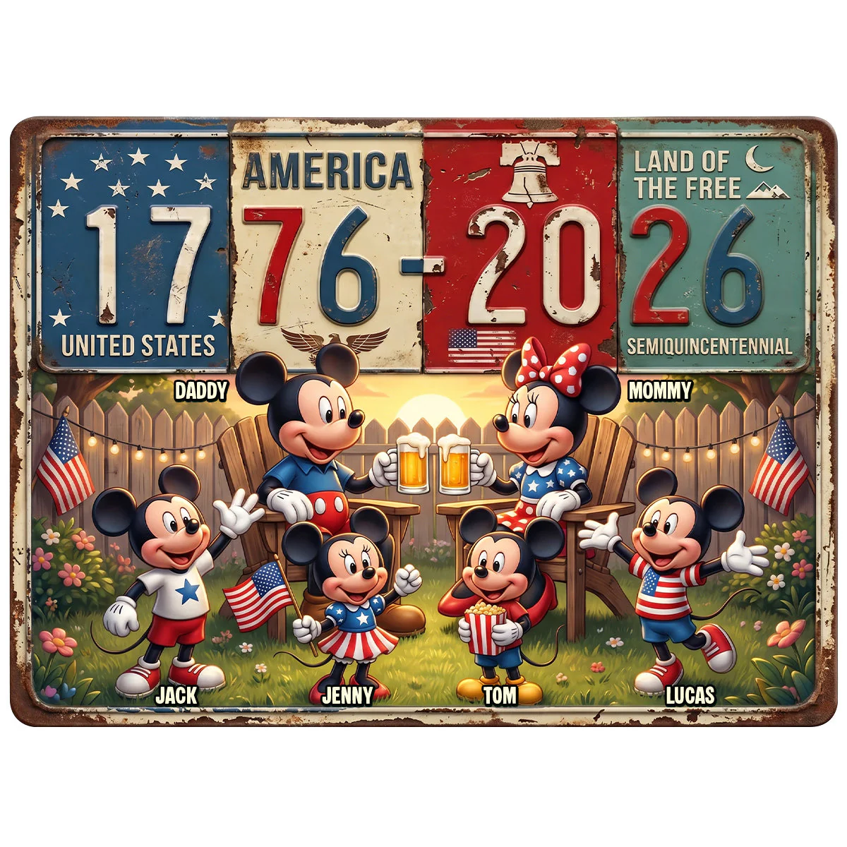 250 Years Of USA Freedom With Magic Mouse And Friends - Personalized Metal Sign - Gift For Family, Patriots - MkMo - Image 4