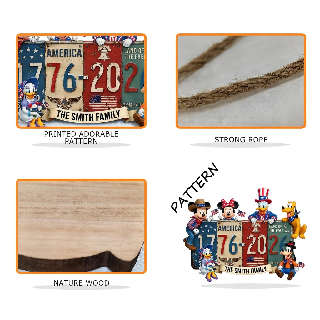 250 Years Of USA Freedom With Magic Mouse And Friends - Personalized Wood Sign - Gift For Family, Patriots - MkMo HH01 - Image 4