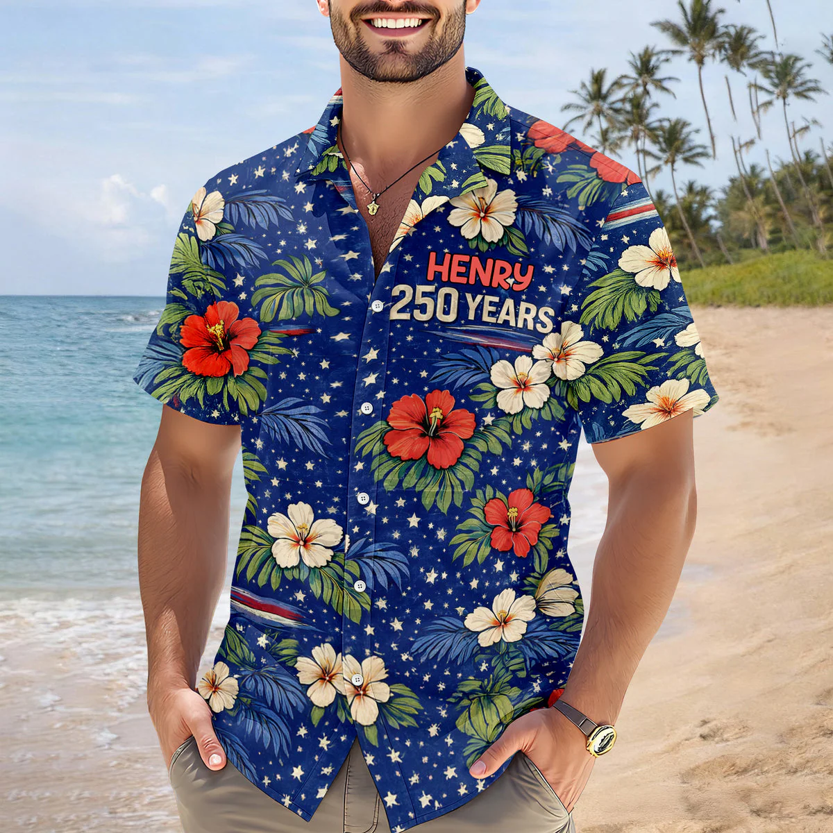 250 Years Semiquincentennial Eagles Tropical - Personalized Hawaiian Shirt - Gift for Dad, Husband, Grandpa HN02 - Image 3