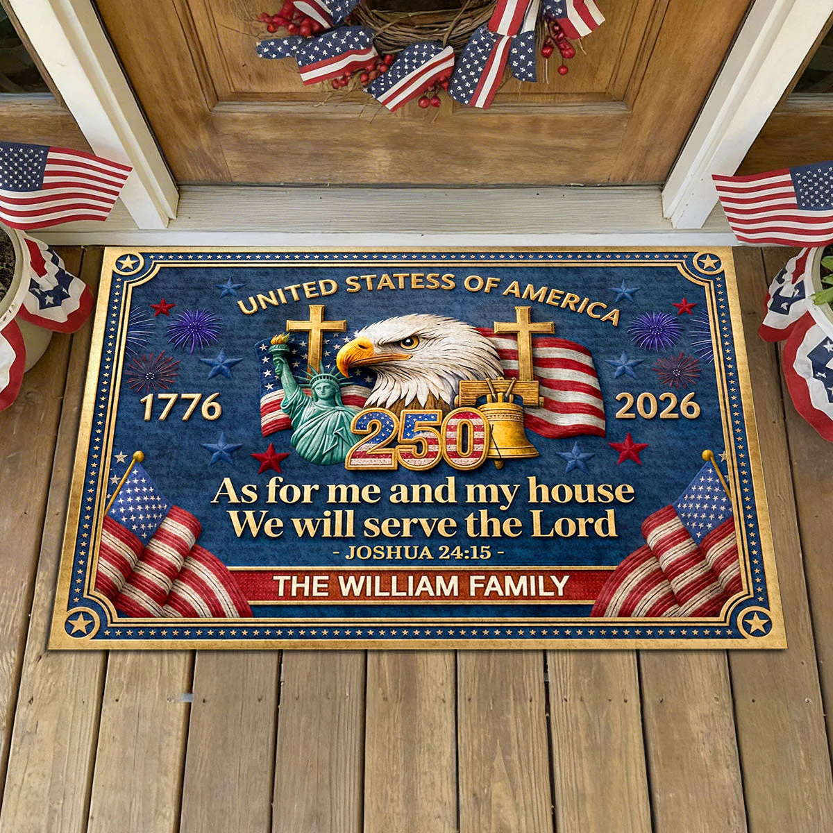 250th American, We Will Serve The Lord  - Personalized Doormat