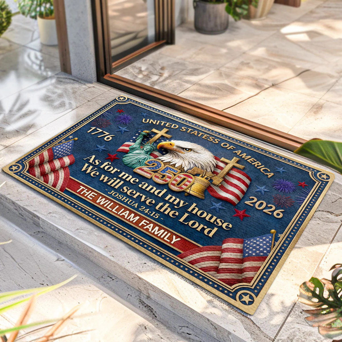 250th American, We Will Serve The Lord  - Personalized Doormat - Image 3