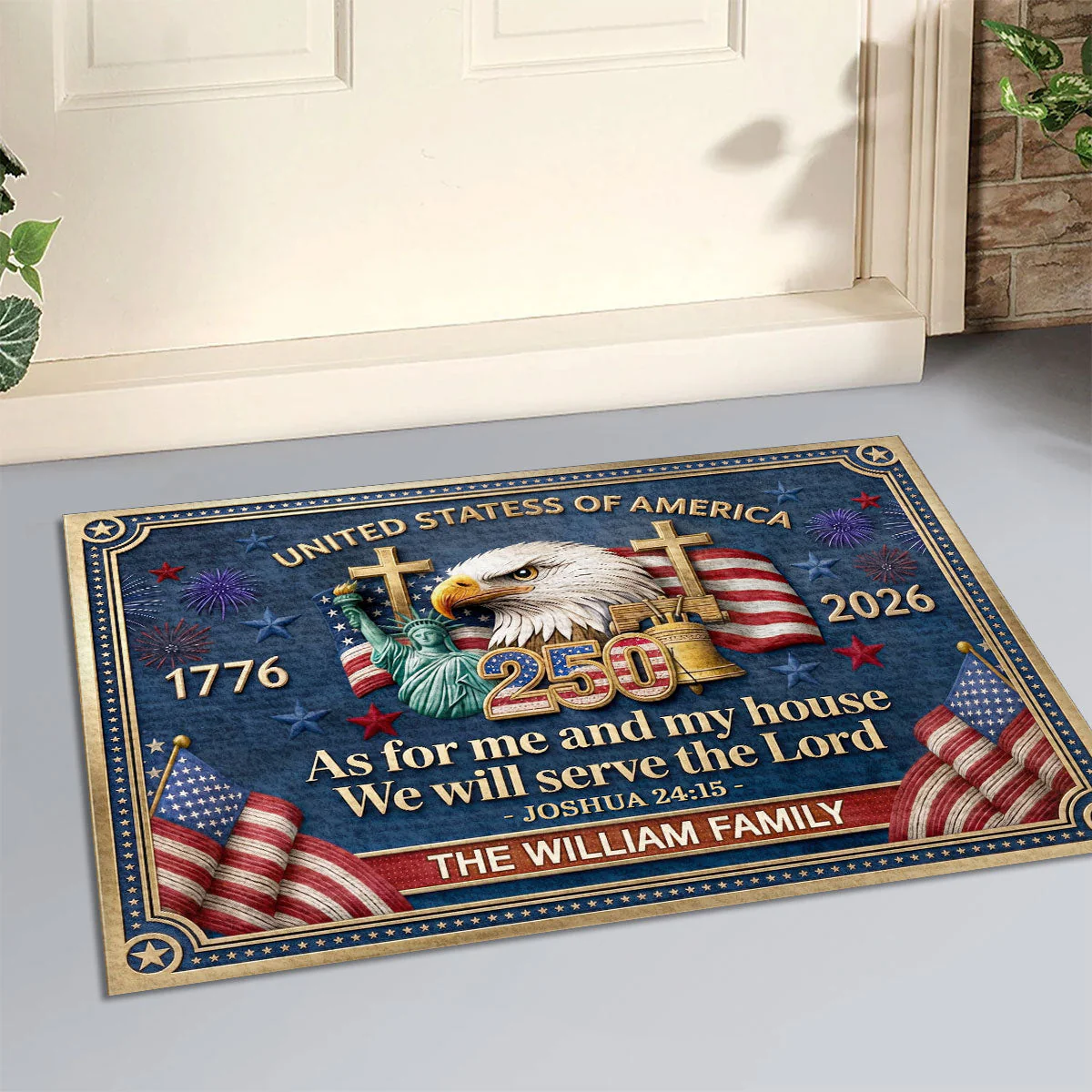250th American, We Will Serve The Lord  - Personalized Doormat - Image 4