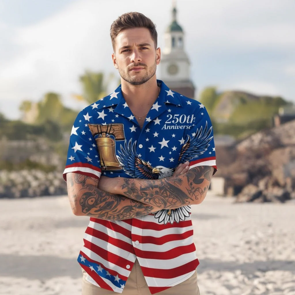 250th Anniversary America Flag With Eagle - Hawaiian Shirt - Gift for Dad, Husband, Grandpa | HN02 - Image 2