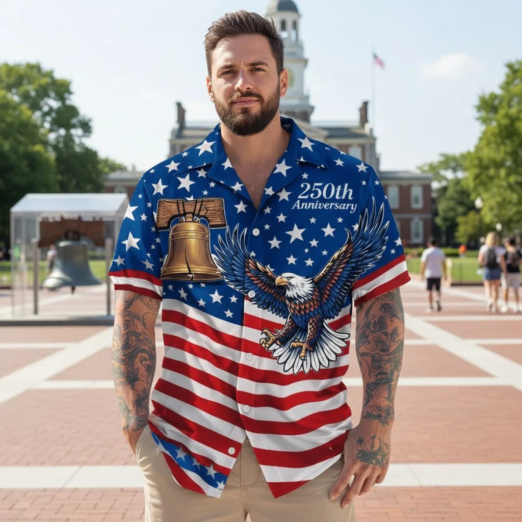 250th Anniversary America Flag With Eagle - Hawaiian Shirt - Gift for Dad, Husband, Grandpa | HN02 - Image 3