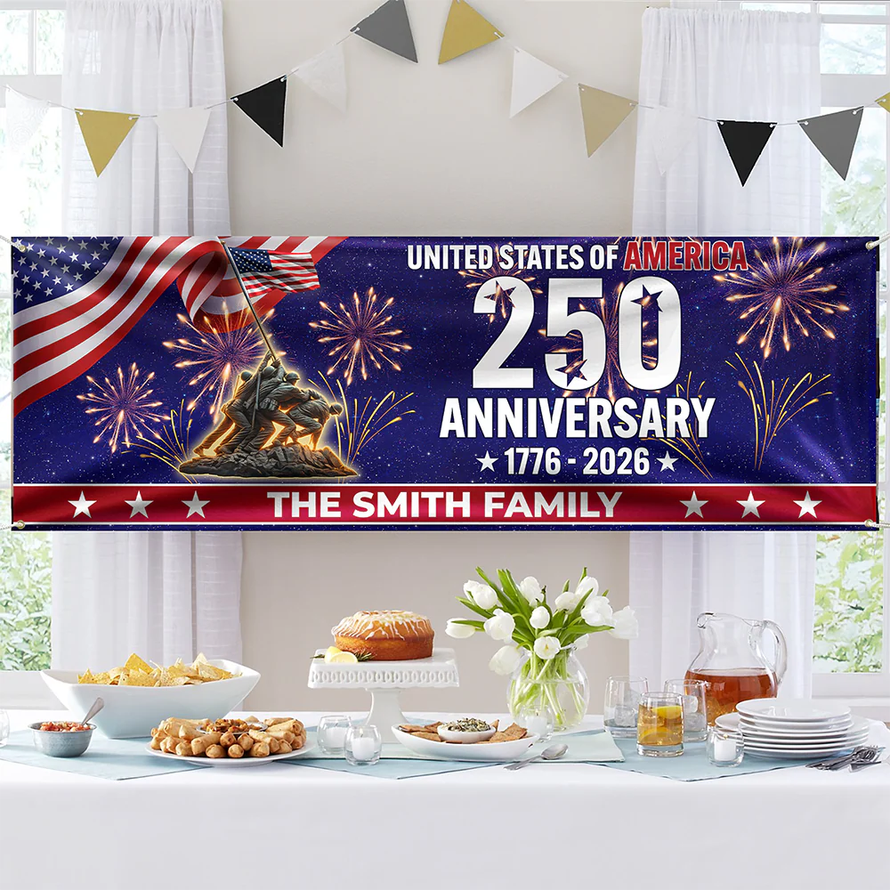 250th Anniversary American Flag Fireworks - Personalized Outdoor Banner - Gift For Patriotic Family - Image 7
