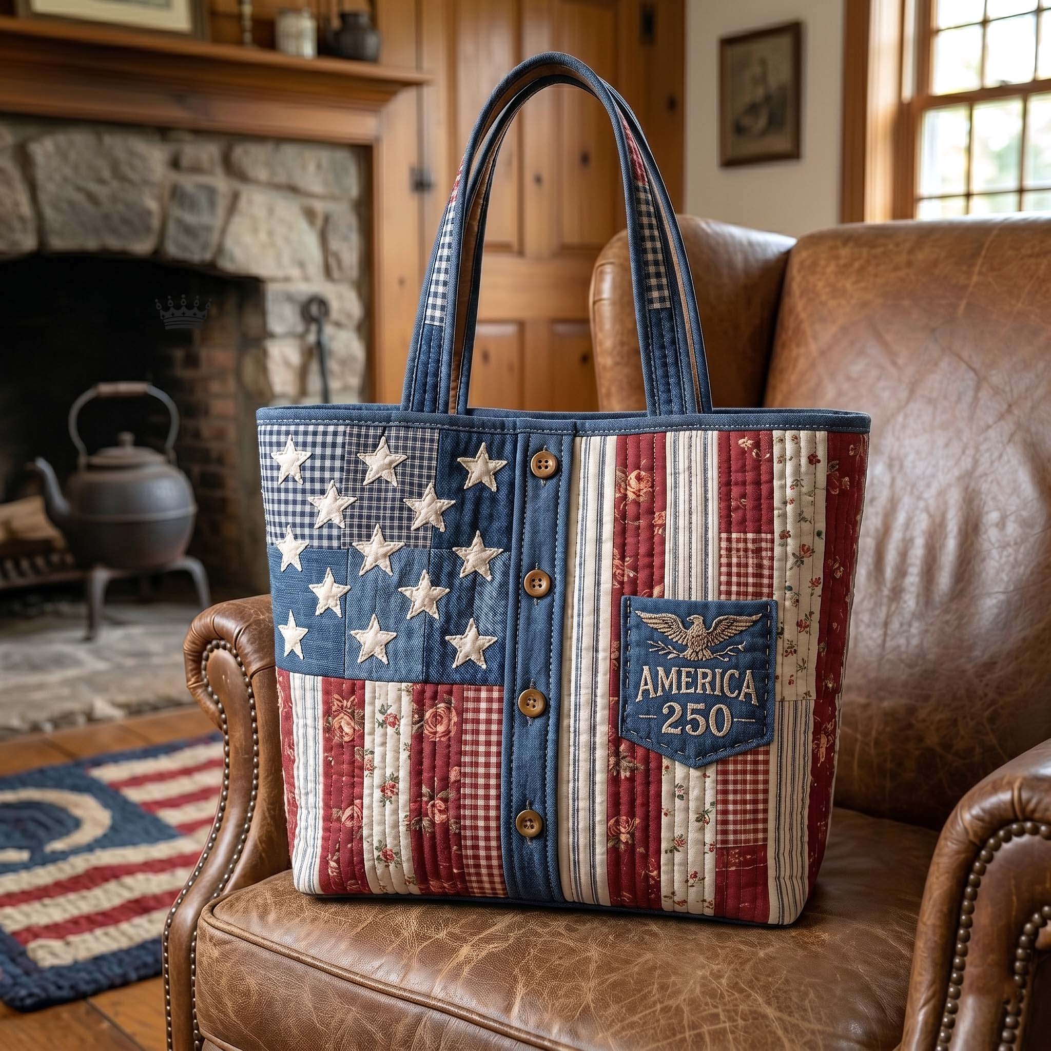 250th Anniversary American Flag Purse - Personalized Patriotic Quilted Tote Bag - Gift For Her, Patriots - Image 4