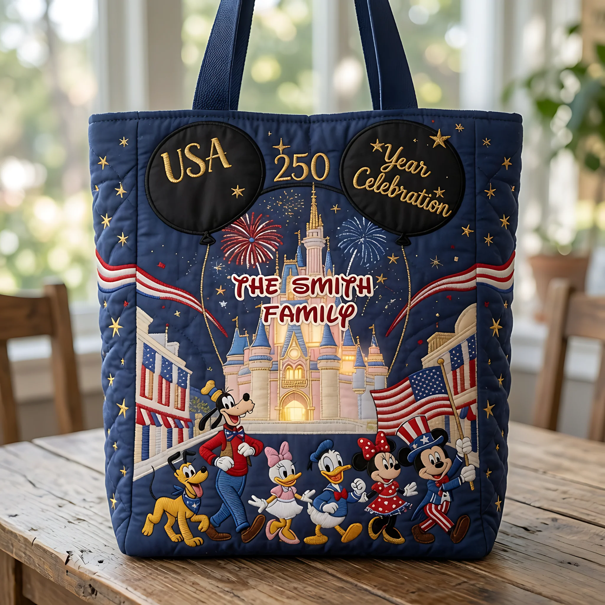250th Anniversary Celebration With USA Magical Friends - Personalized Quilted Tote Bag - Independence Gift For Movie Fans - MkMo