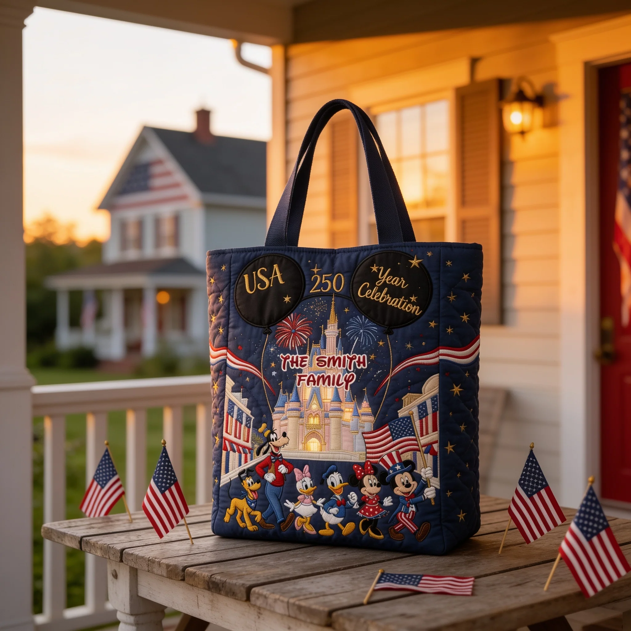 250th Anniversary Celebration With USA Magical Friends - Personalized Quilted Tote Bag - Independence Gift For Movie Fans - MkMo - Image 2