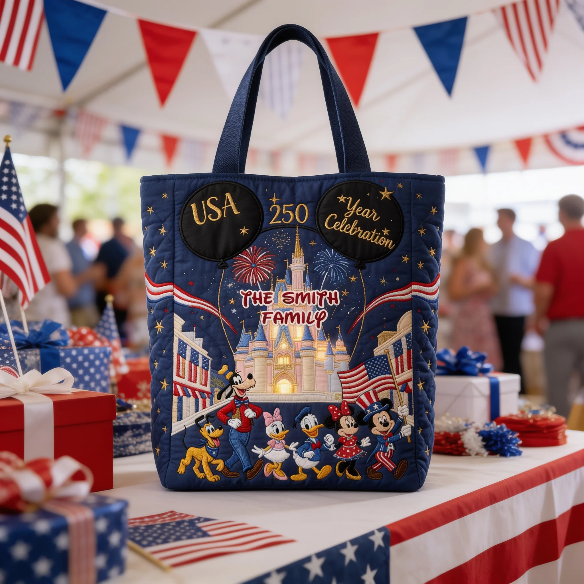 250th Anniversary Celebration With USA Magical Friends - Personalized Quilted Tote Bag - Independence Gift For Movie Fans - MkMo - Image 3