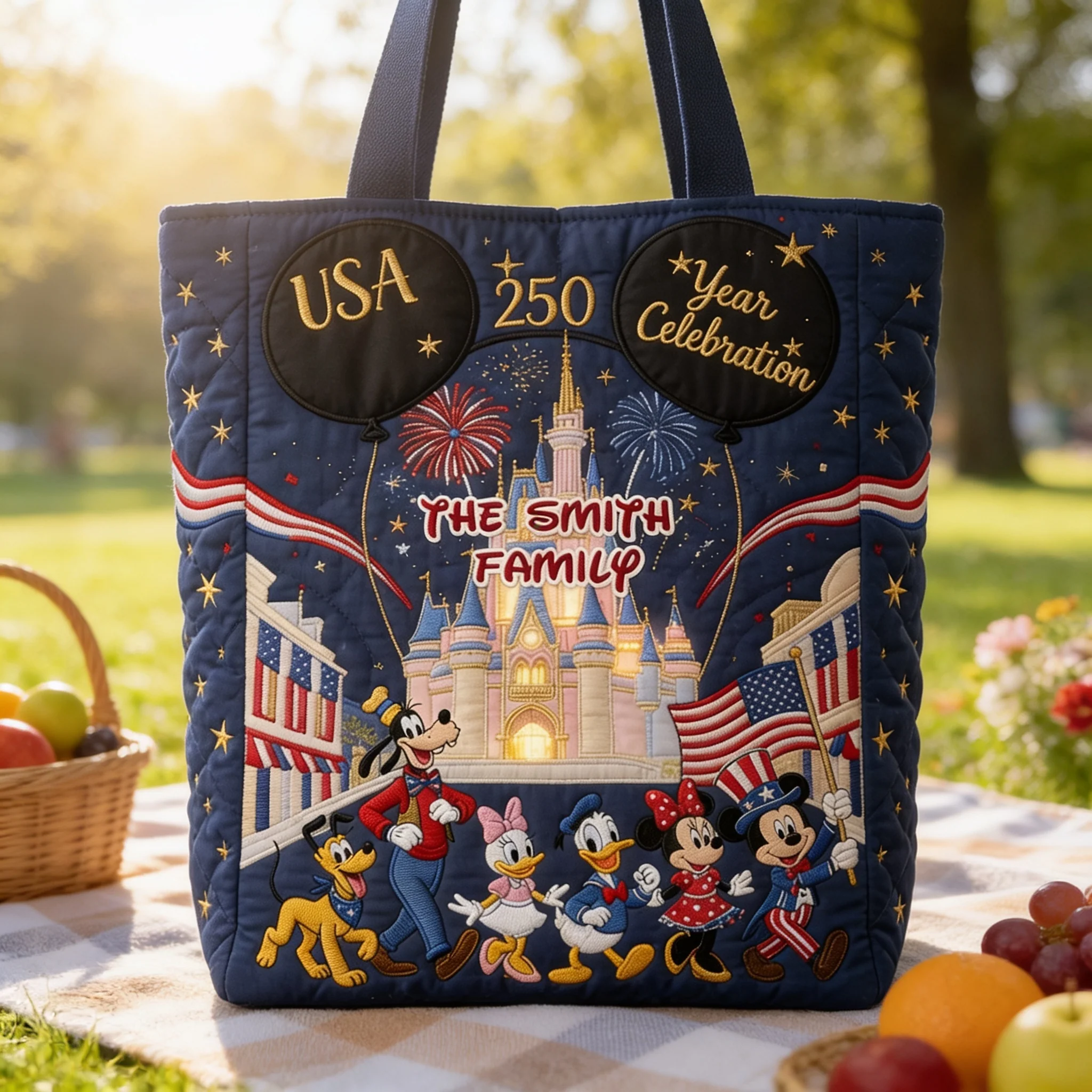 250th Anniversary Celebration With USA Magical Friends - Personalized Quilted Tote Bag - Independence Gift For Movie Fans - MkMo - Image 4