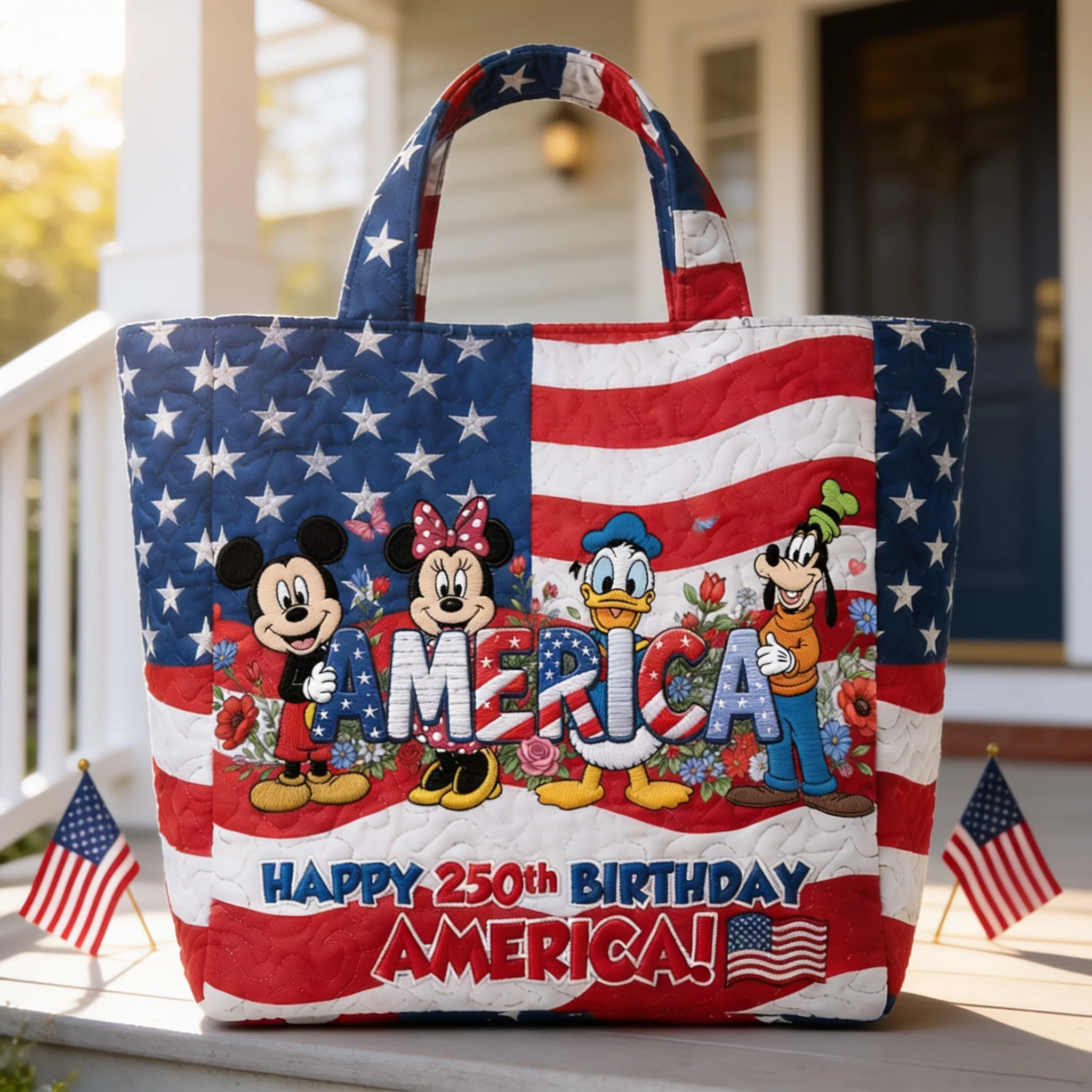 250th Anniversary USA Freedom With Magical Mouse And Friends - Personalized Quilted Tote Bag - Independence Gift For Movie Fans - MkMo - Image 2
