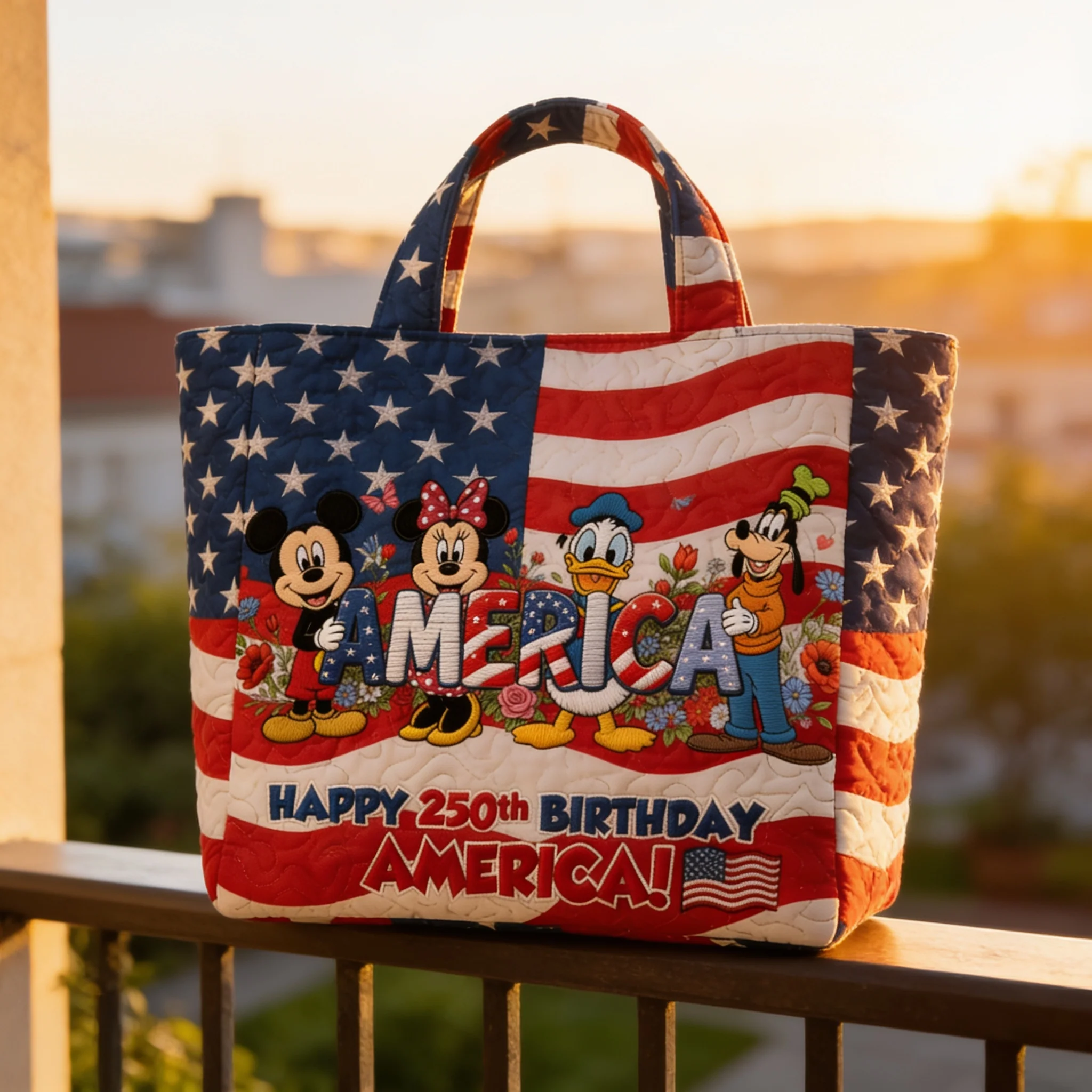 250th Anniversary USA Freedom With Magical Mouse And Friends - Personalized Quilted Tote Bag - Independence Gift For Movie Fans - MkMo - Image 3