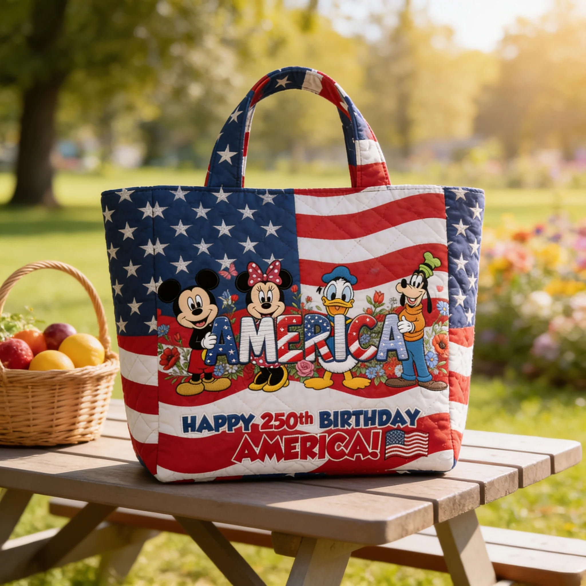 250th Anniversary USA Freedom With Magical Mouse And Friends - Personalized Quilted Tote Bag - Independence Gift For Movie Fans - MkMo - Image 4