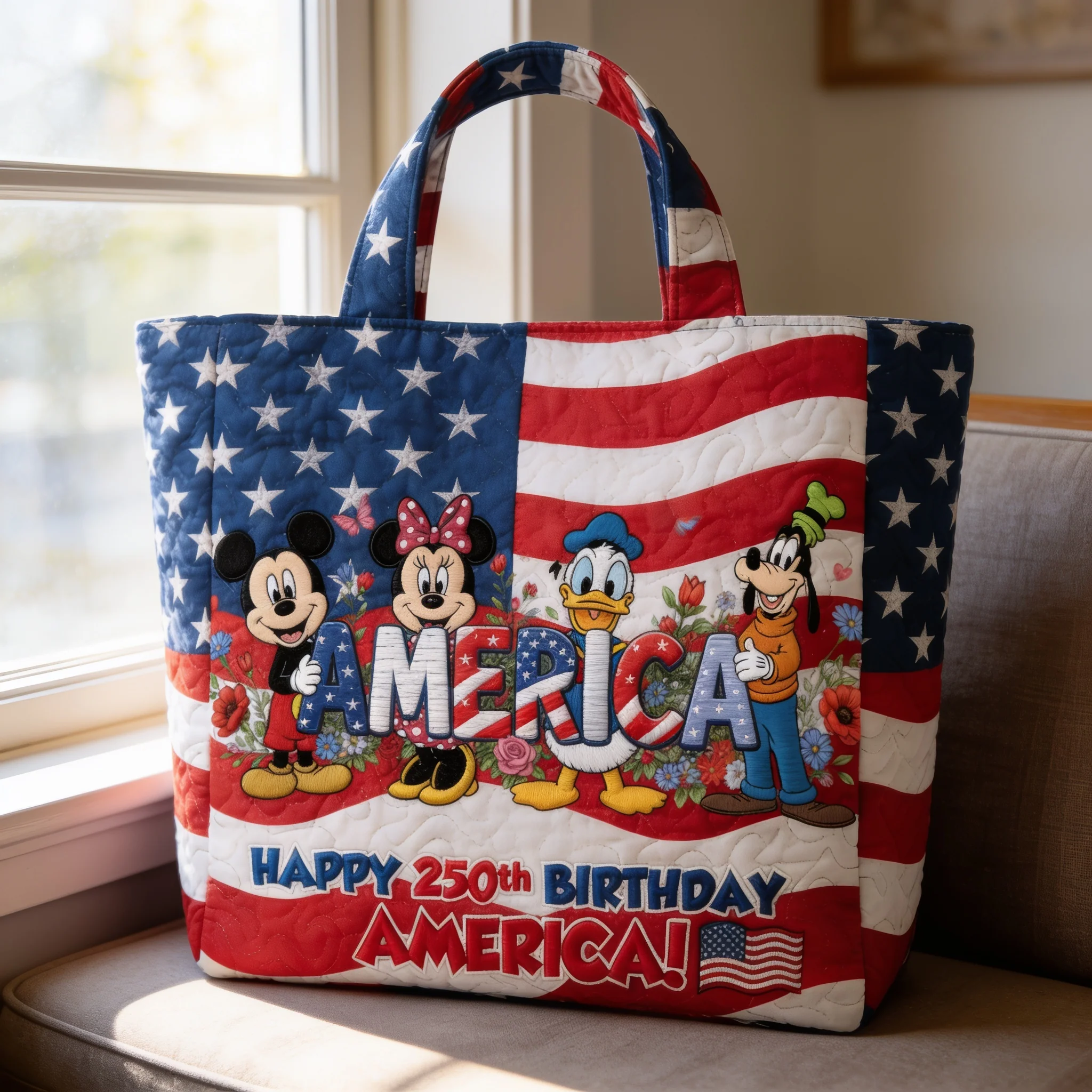 250th Anniversary USA Freedom With Magical Mouse And Friends - Personalized Quilted Tote Bag - Independence Gift For Movie Fans - MkMo - Image 5