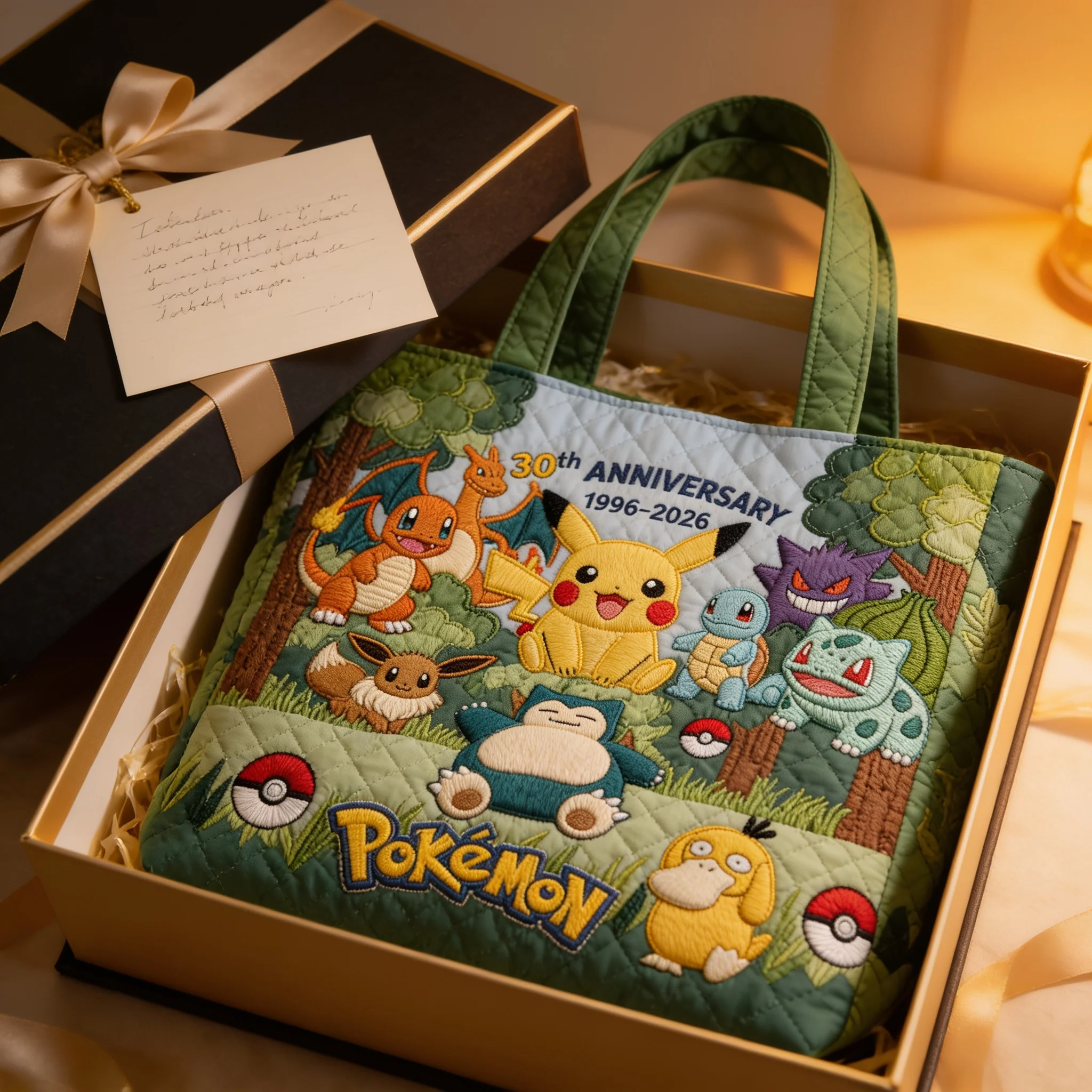 30th Anniversary Celebration Cute Monsterz In Forest - Personalized Quilted Tote Bag - Gift For Movie Fans - PoMo - Image 3