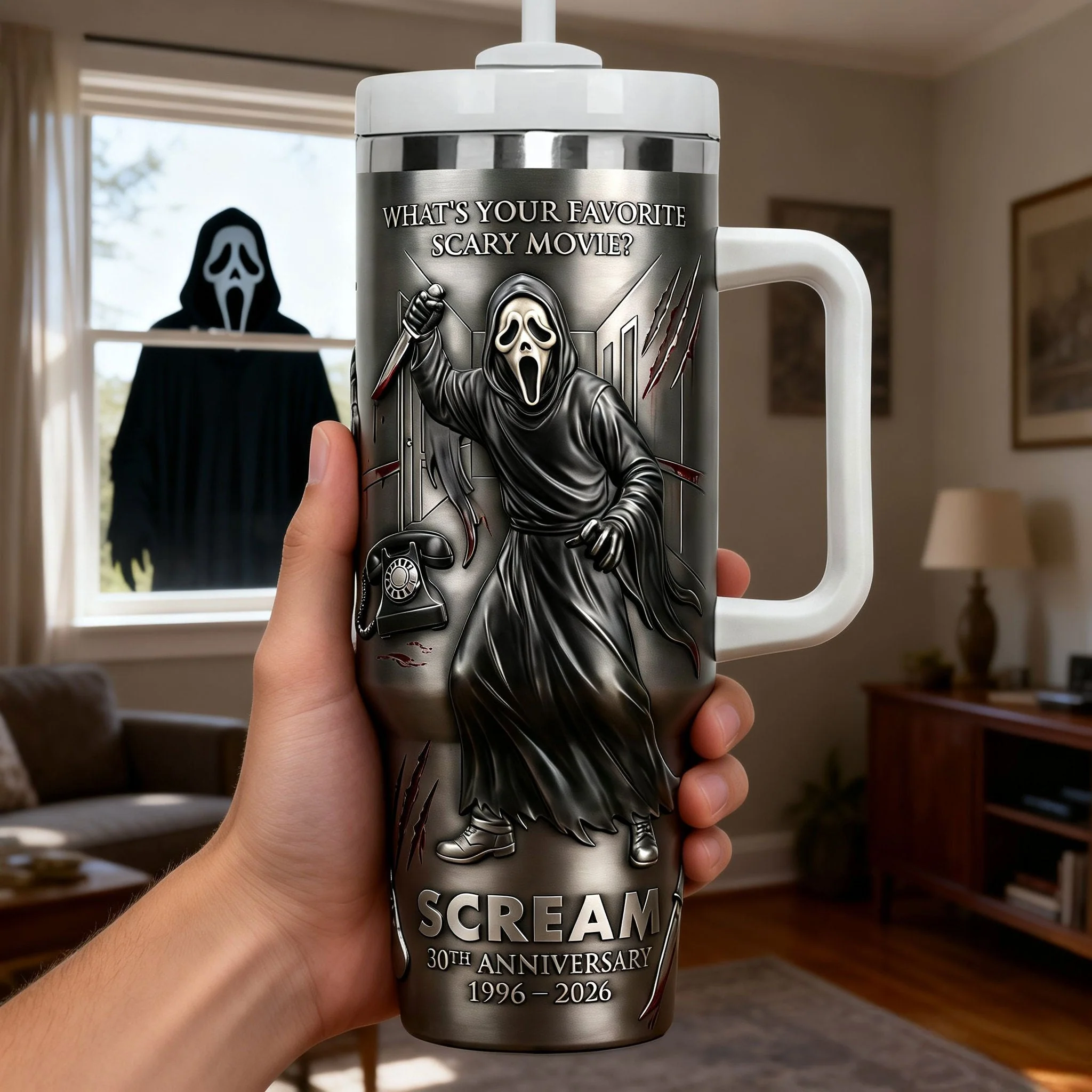 30th Anniversary Ghost Mask Horror - Personalized Tumbler - Gift For Horror Lovers