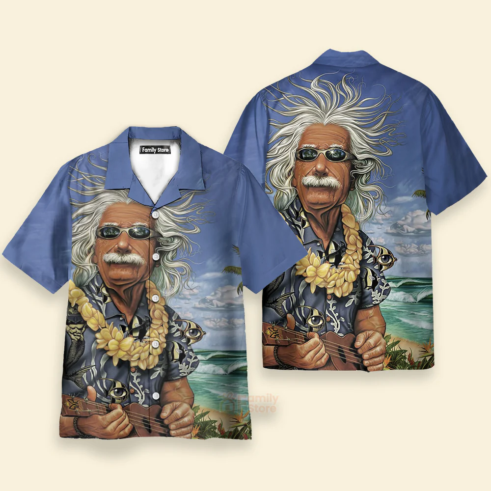 Albert Einstein Chilling On The Beach Custom Hawaii Shirt - Image 3