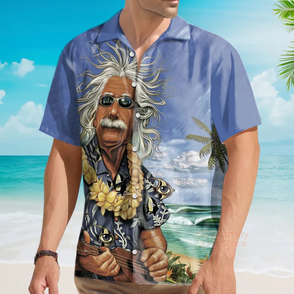 Albert Einstein Chilling On The Beach Custom Hawaii Shirt - Image 4