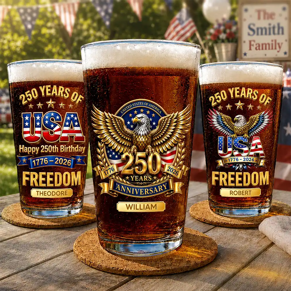 3D Effect 250 Years Of Freedom - Personalized Beer Glass - Gift For Patriots