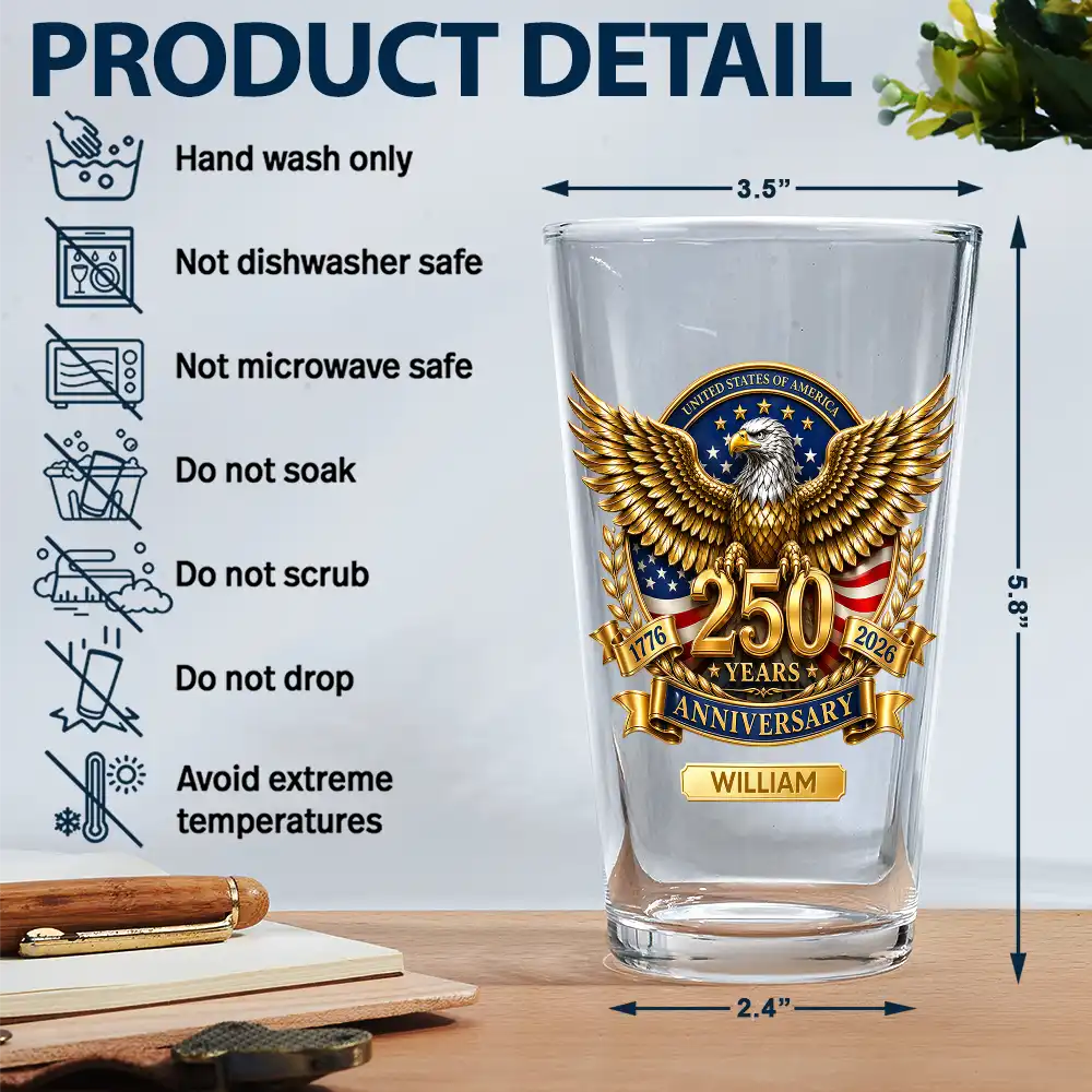 3D Effect 250 Years Of Freedom - Personalized Beer Glass - Gift For Patriots - Image 5