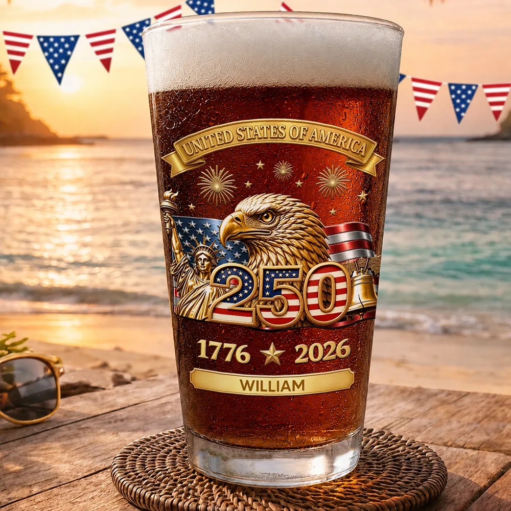 3D Effect America 250th Anniversary - Personalized Beer Glass - Gift For Patriots