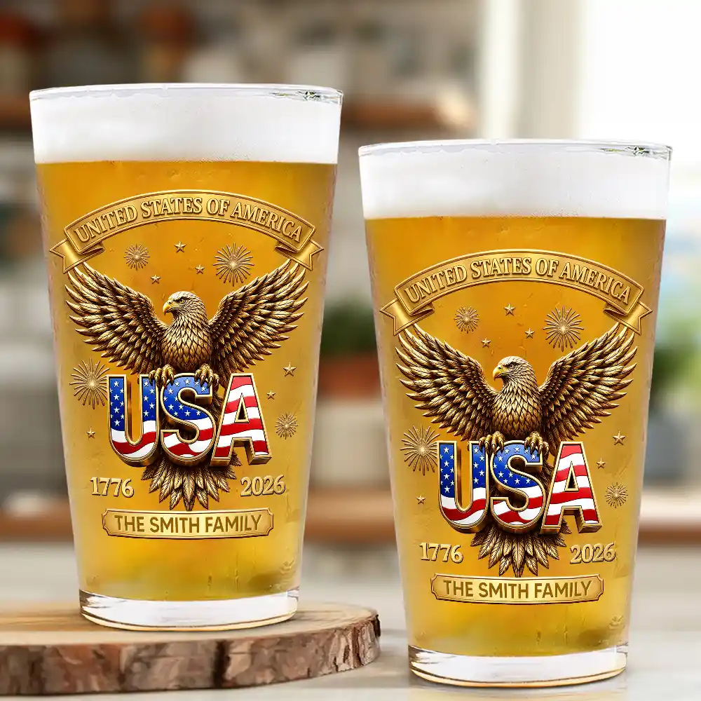 3D Effect America 250th Anniversary - Personalized Beer Glass - Gift For Patriots - Image 2