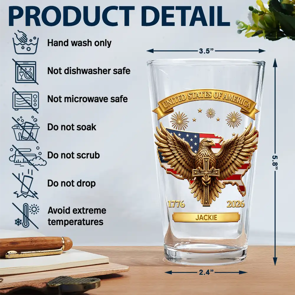 3D Effect America 250th Anniversary - Personalized Beer Glass - Gift For Patriots - Image 5