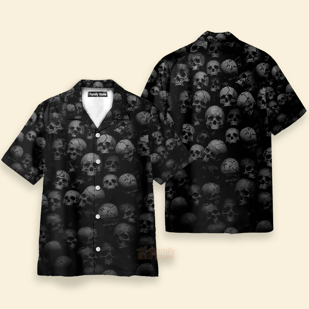 Skull Black Hawaiian Shirt For Men & Women - Image 3