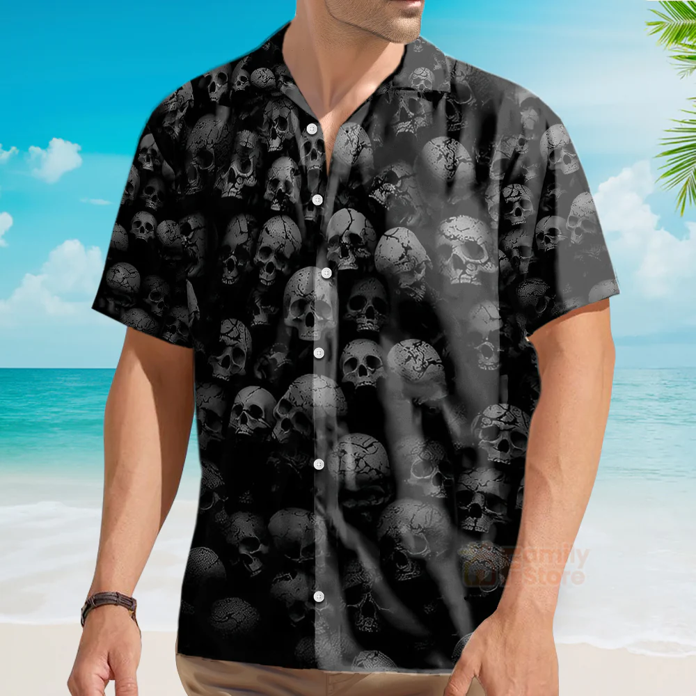Skull Black Hawaiian Shirt For Men & Women - Image 4