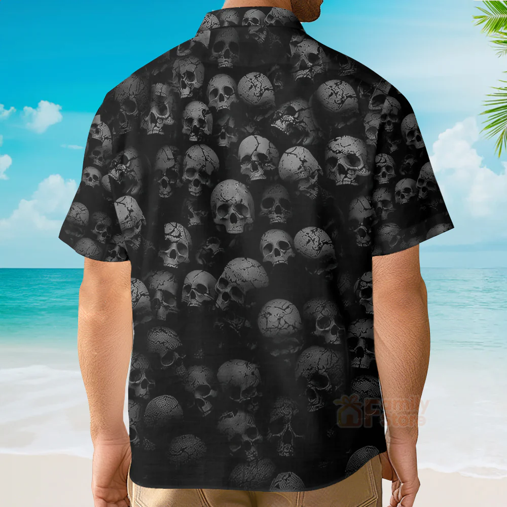 Skull Black Hawaiian Shirt For Men & Women - Image 5