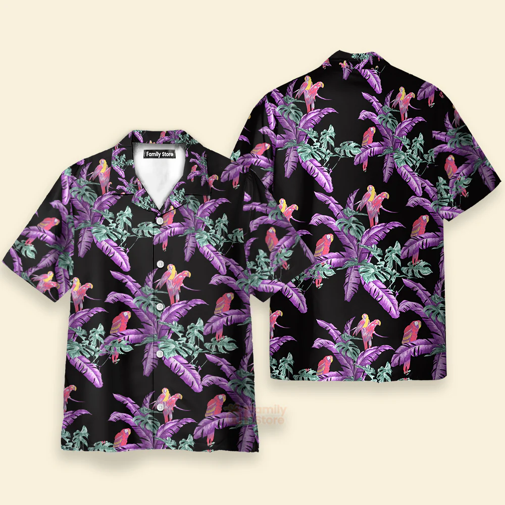 Tom Selleck Magnum Pi Jungle Bird Retro Parrot & Palm Leaf Costmes - Hawaii Shirt - Image 2