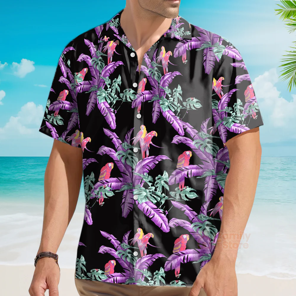 Tom Selleck Magnum Pi Jungle Bird Retro Parrot & Palm Leaf Costmes - Hawaii Shirt - Image 3