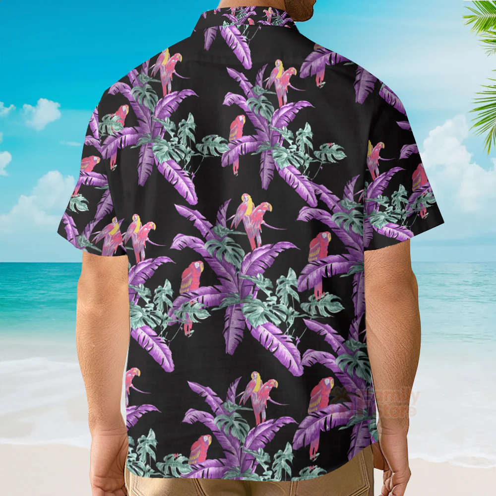 Tom Selleck Magnum Pi Jungle Bird Retro Parrot & Palm Leaf Costmes - Hawaii Shirt - Image 4