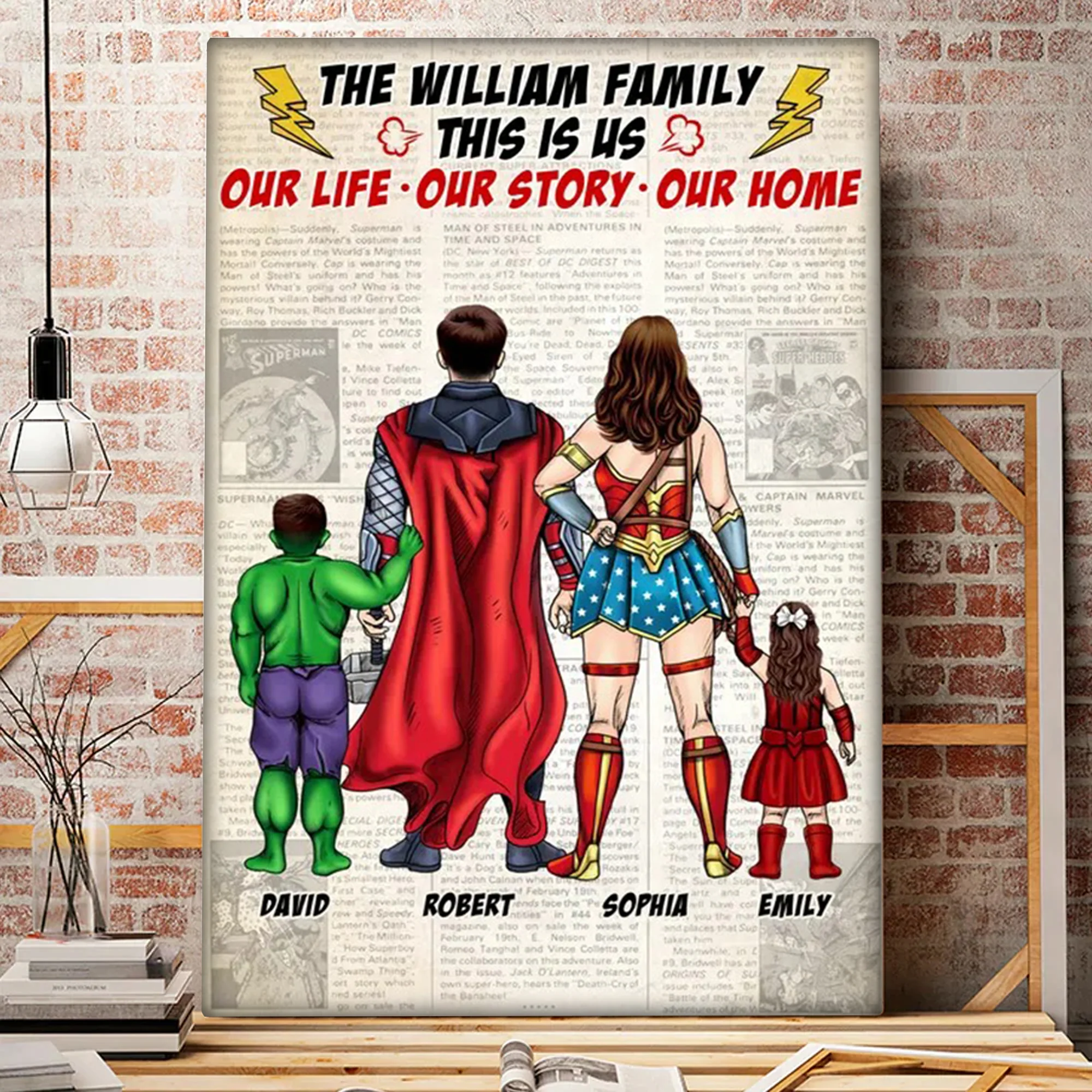 Super Hero Our Life Our Story Our Home - Gift For Dad, Husband, Father's Day - Personalized Canvas Poster