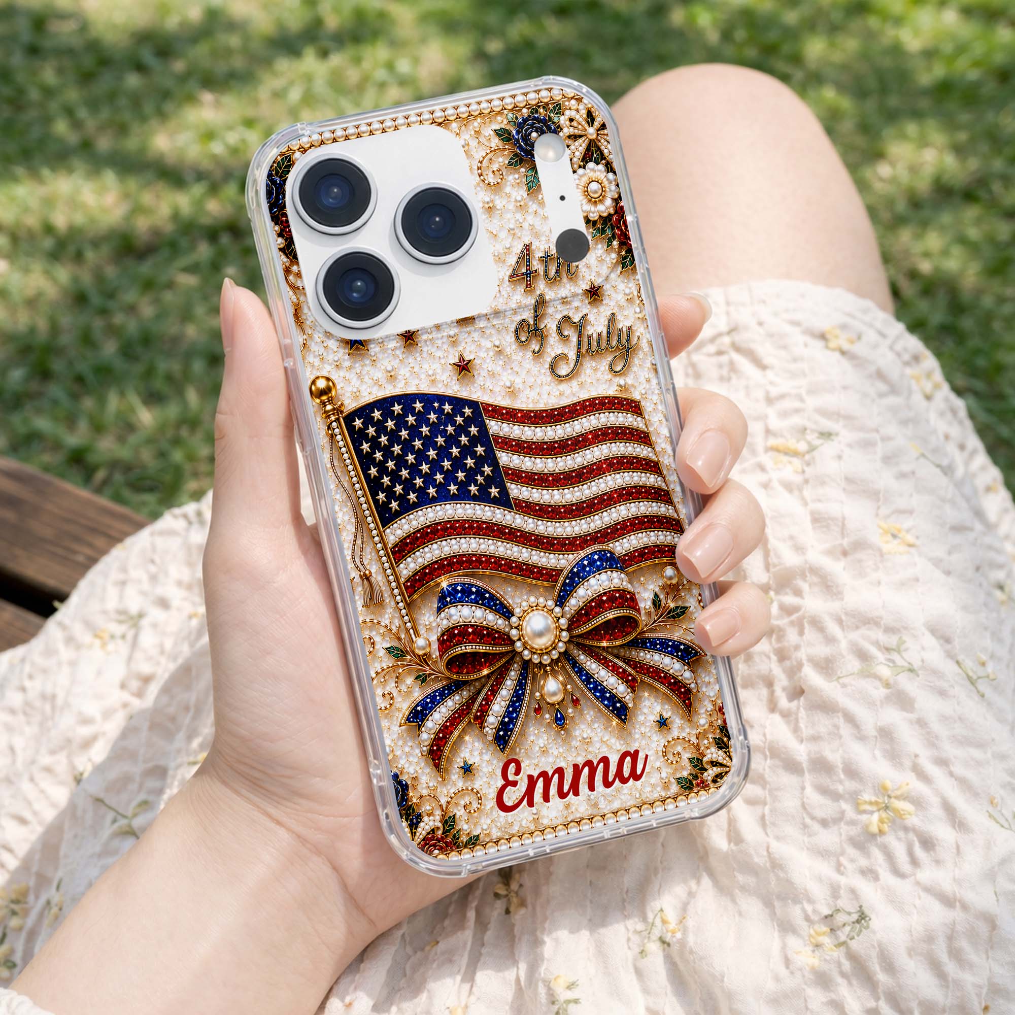 4th of July American Flag - Personalized Bling Phone Case - Gift For Patriots - Image 11
